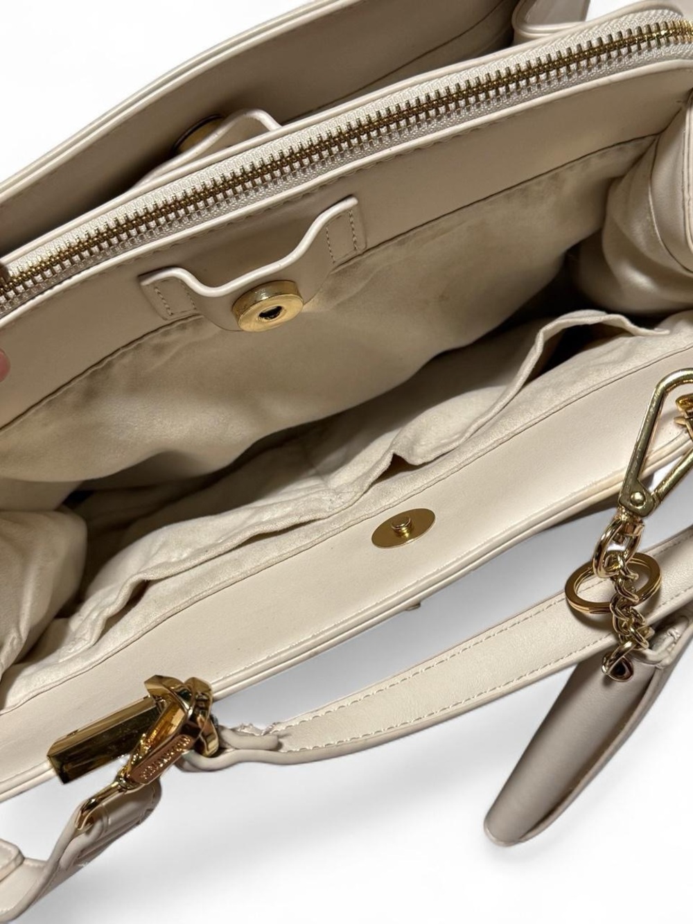 Steve Madden cream satchel crossbody handbag with gold hardware and wallet - Picture 4 of 7